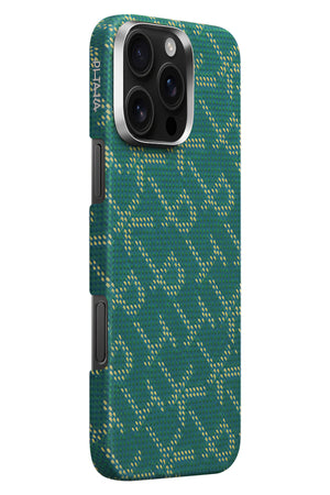 Pitaka Monogram iPhone 16 Pro Max MagSafe Uyumlu Aramid Fiber Kılıf Yeşil Pitaka