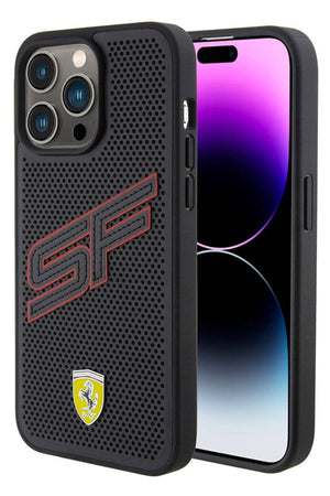 Ferrari iPhone 15 Pro Uyumlu PU Deri SF Kılıf Siyah  Ferrari