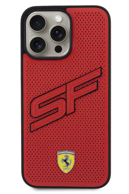Ferrari iPhone 15 Pro Max Compatible PU Leather SF Case Red 
