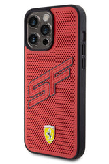 Ferrari iPhone 15 Pro Max Uyumlu PU Deri SF Kılıf Kırmızı
