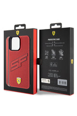 Ferrari iPhone 15 Pro Max Uyumlu PU Deri SF Kılıf Kırmızı