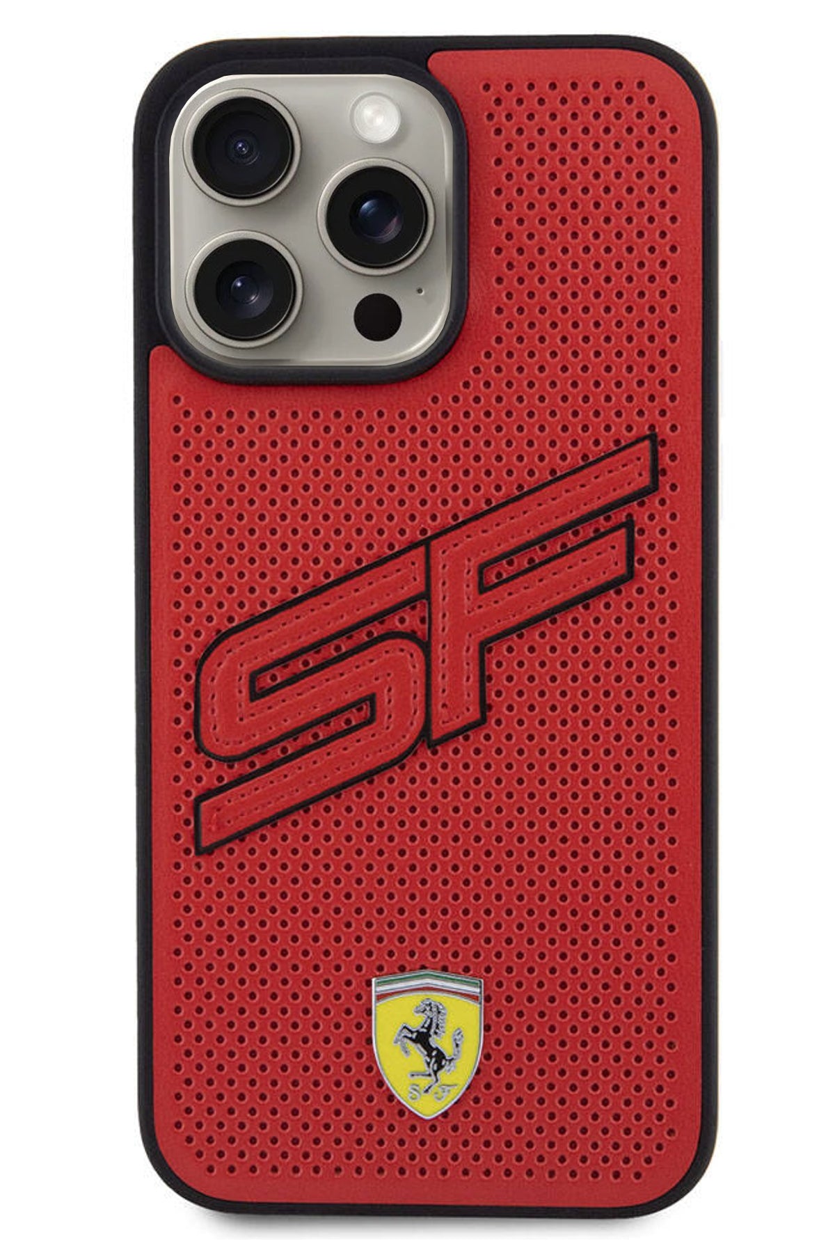 Ferrari iPhone 15 Pro Uyumlu PU Deri SF Kılıf Kırmızı  Ferrari