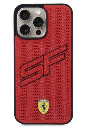 Ferrari iPhone 15 Pro Uyumlu PU Deri SF Kılıf Kırmızı  Ferrari