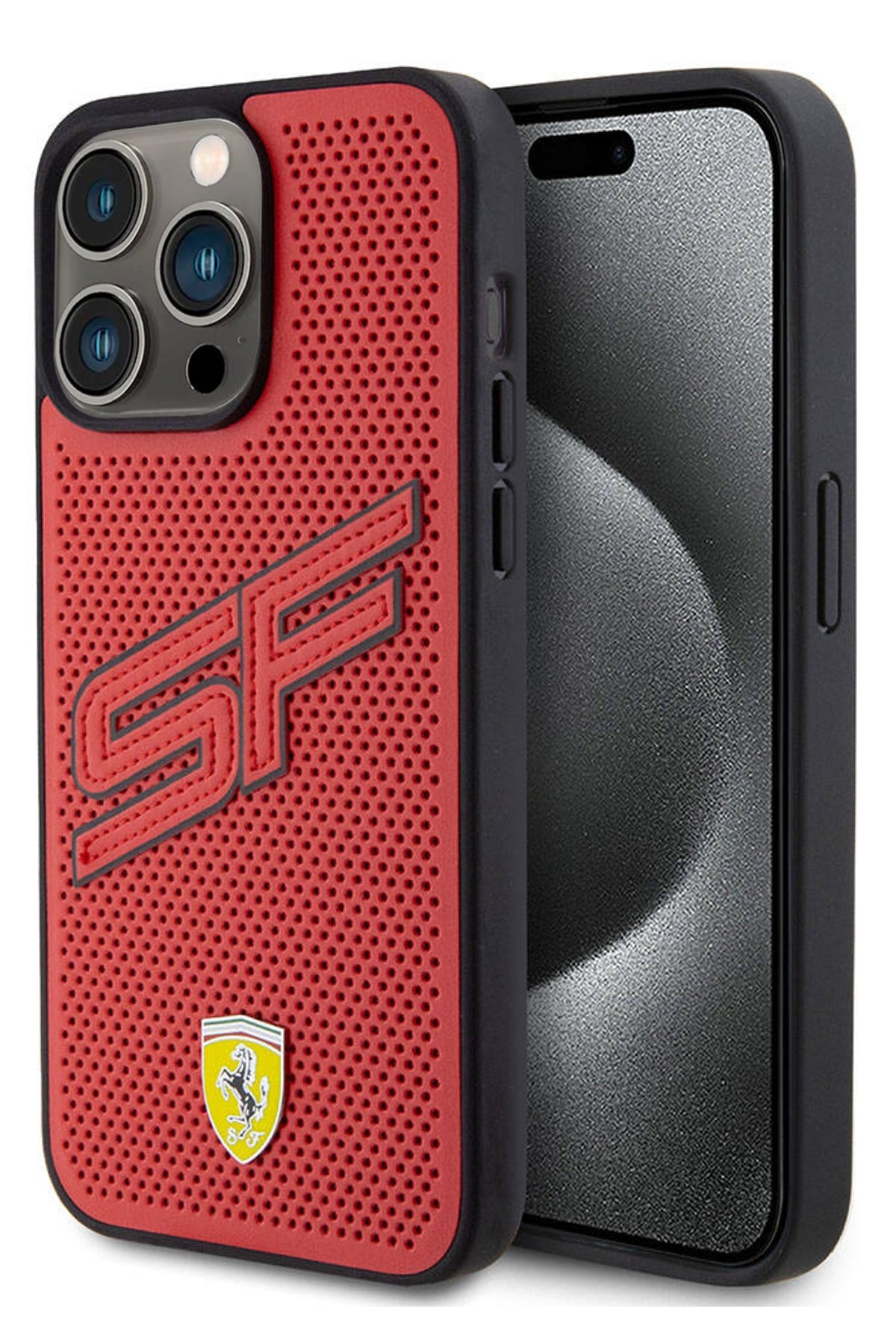 Ferrari iPhone 15 Pro Uyumlu PU Deri SF Kılıf Kırmızı  Ferrari