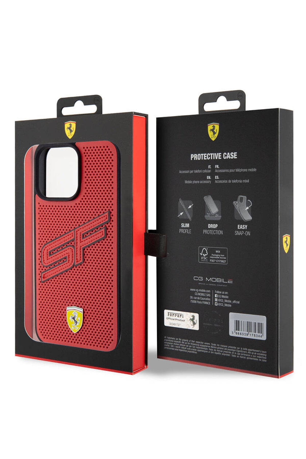 Ferrari iPhone 15 Pro Uyumlu PU Deri SF Kılıf Kırmızı  Ferrari