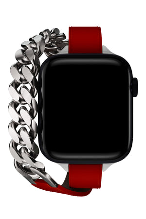 Apple Watch Uyumlu Double Tour Deri Kordon Piros  bikordon