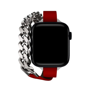Apple Watch Uyumlu Double Tour Deri Kordon Piros  bikordon