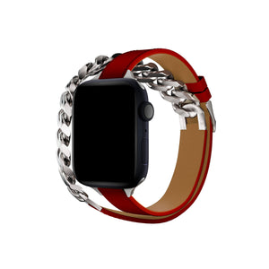Apple Watch Uyumlu Double Tour Deri Kordon Piros  bikordon