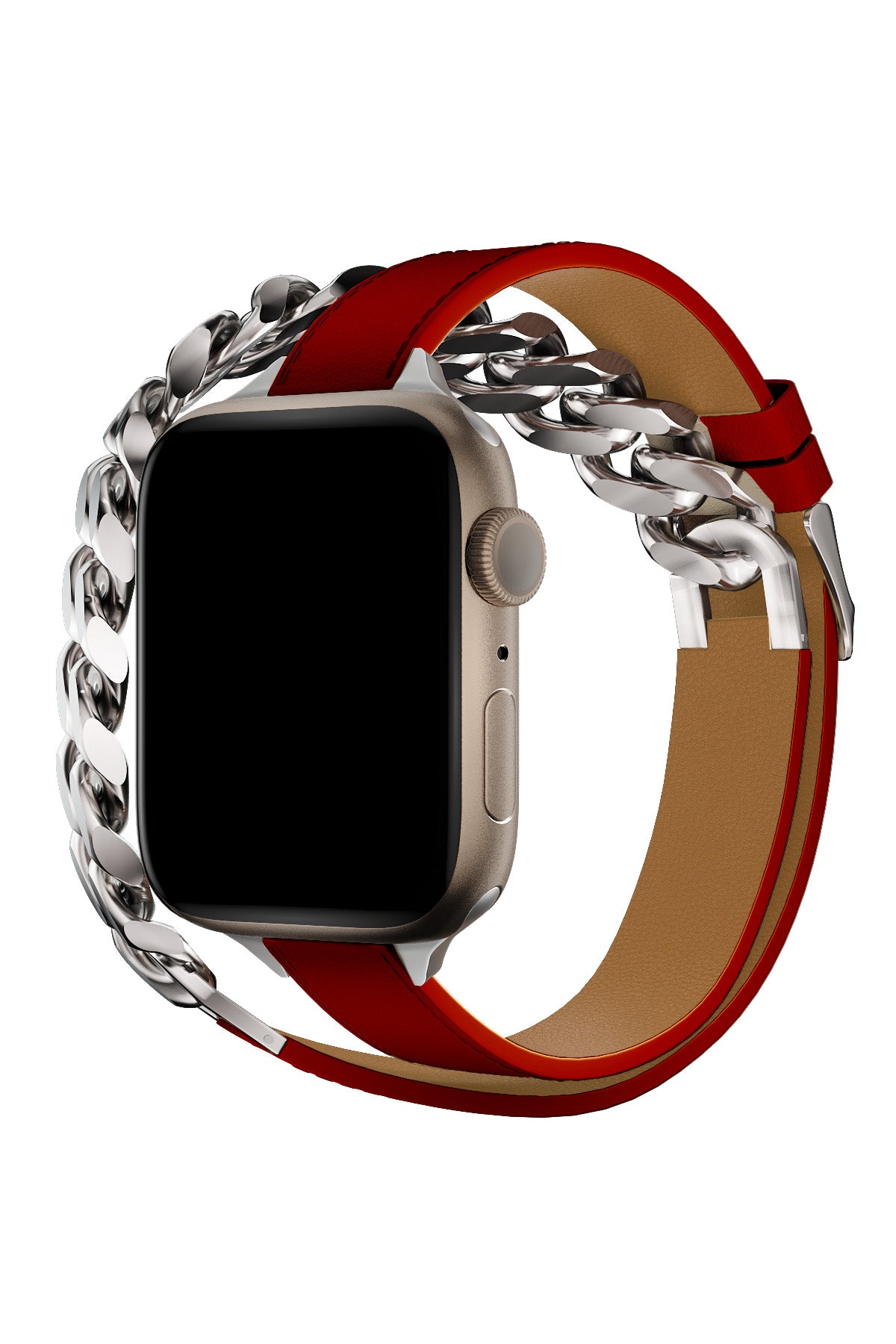 Apple Watch Uyumlu Double Tour Deri Kordon Piros  bikordon