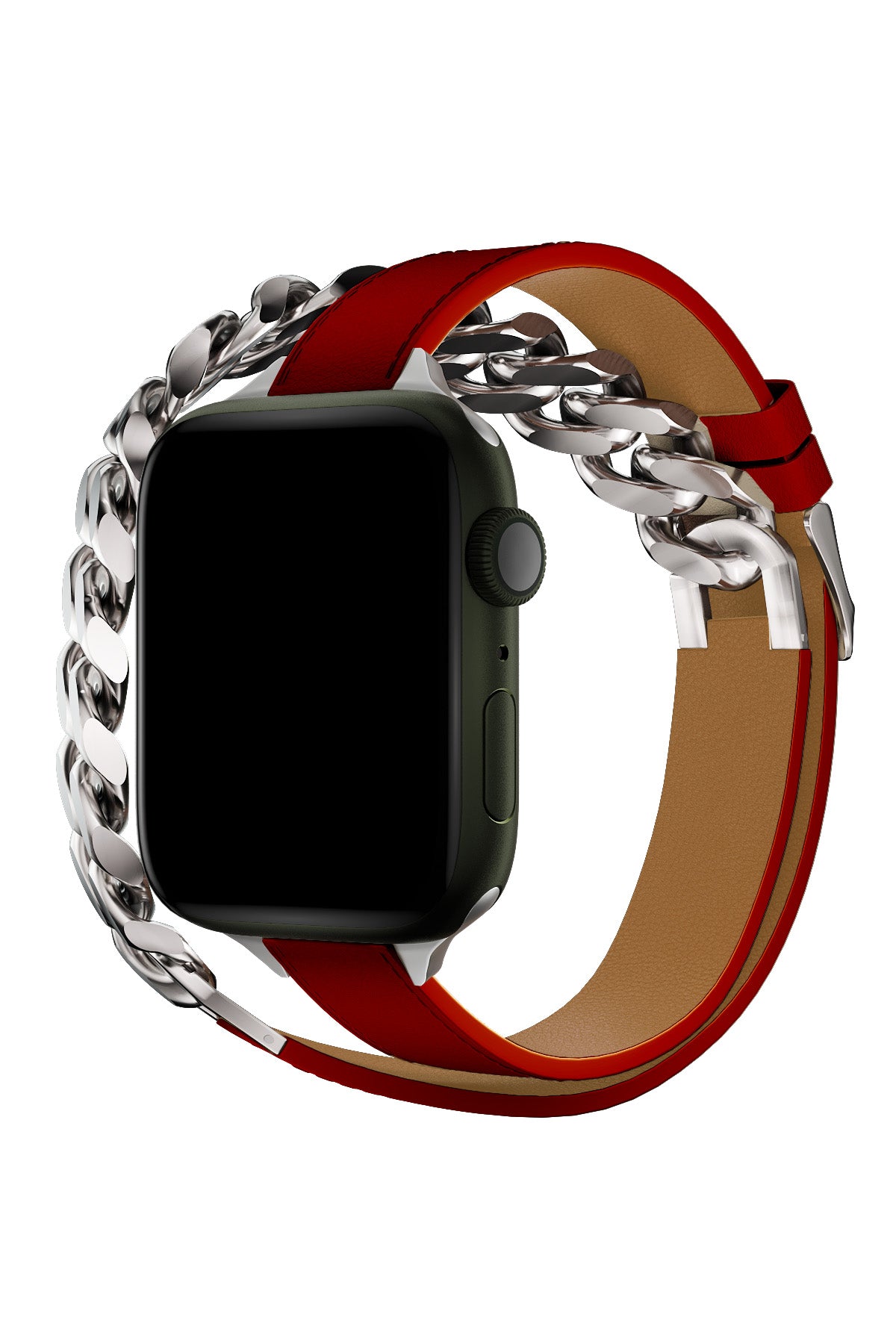 Apple Watch Uyumlu Double Tour Deri Kordon Piros  bikordon