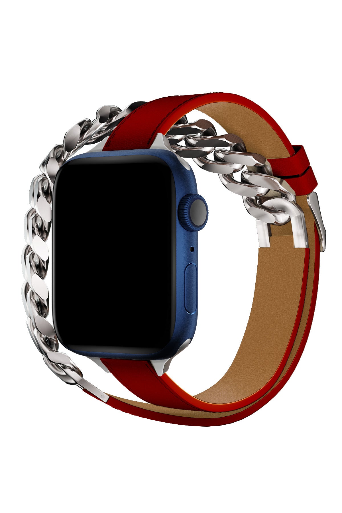 Apple Watch Uyumlu Double Tour Deri Kordon Piros  bikordon