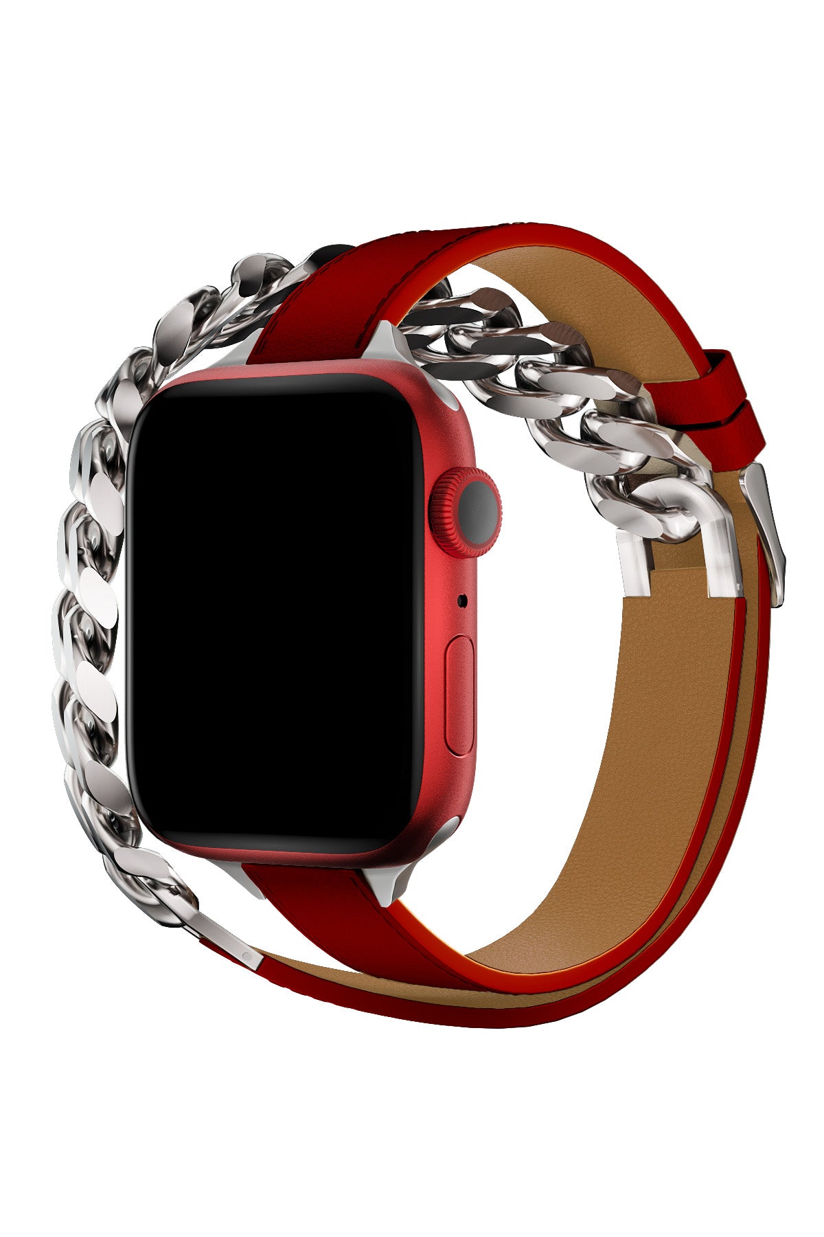 Apple Watch Uyumlu Double Tour Deri Kordon Piros  bikordon