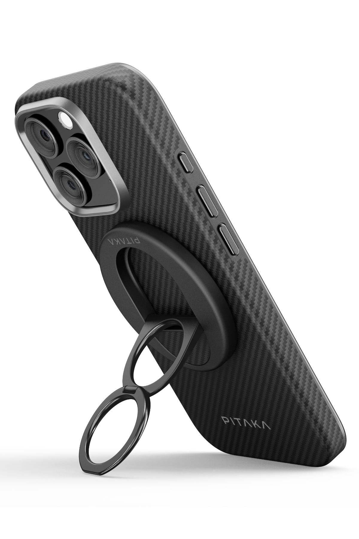 Pitaka Aramid Fiber 600D MagEZ Grip 3 Magsafe Magnetik Ring Stand Telefon Tutucu Siyah Pitaka