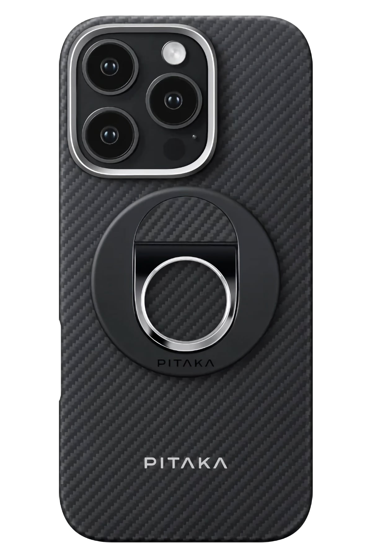 Pitaka Aramid Fiber 600D MagEZ Grip 3 Magsafe Magnetik Ring Stand Telefon Tutucu Siyah Pitaka