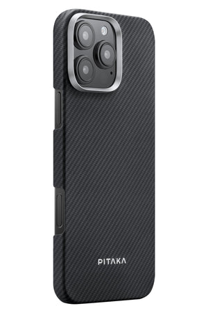Pitaka Classic Ultra Slim Yüzük Standlı iPhone 16 Pro MagSafe Uyumlu 600D Aramid Fiber Kılıf Siyah (Kopya) Pitaka