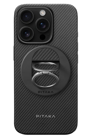Pitaka Classic Ultra Slim Yüzük Standlı iPhone 16 Pro Max MagSafe Uyumlu 600D Aramid Fiber Kılıf Siyah Pitaka