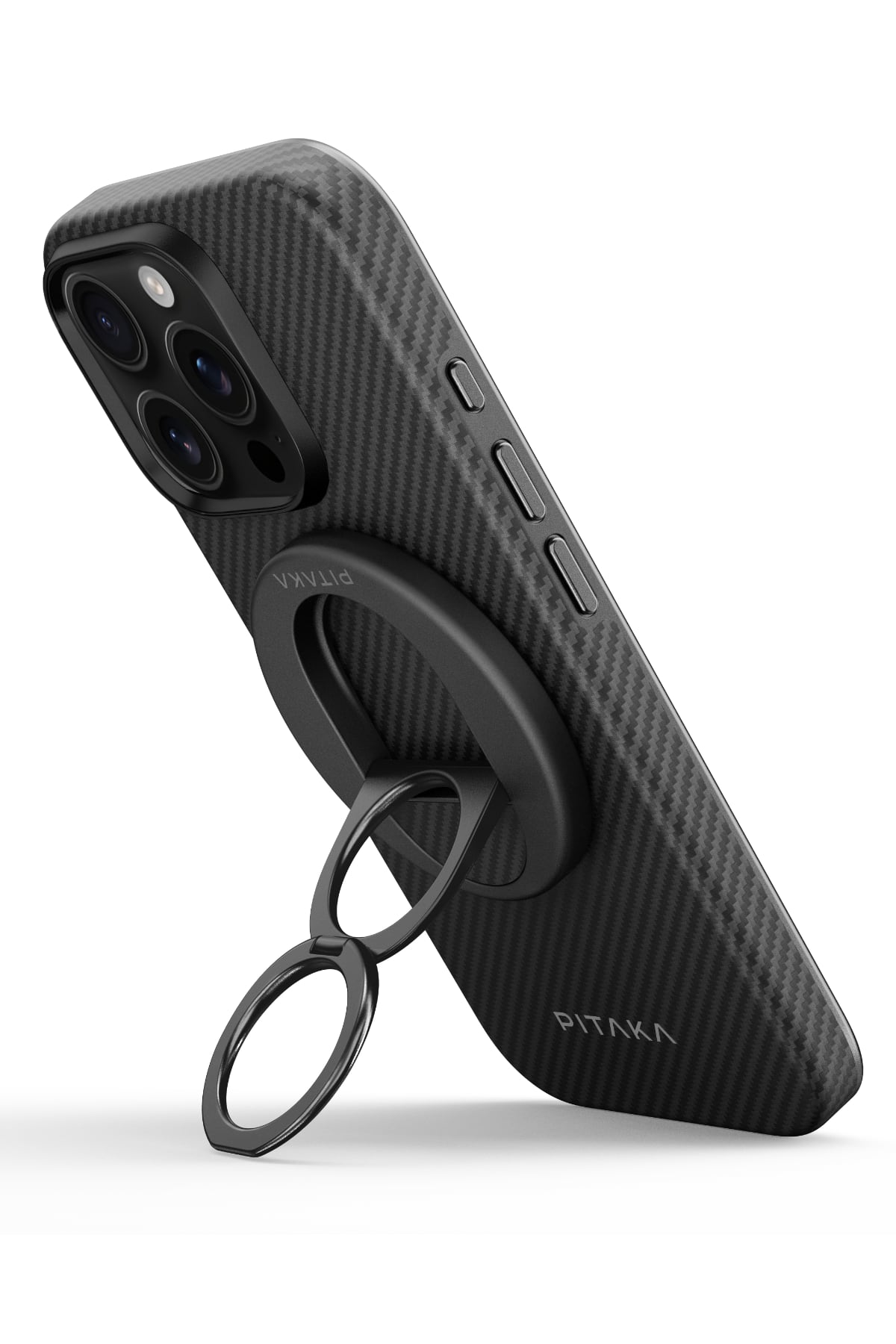 Pitaka Military-Grade Yüzük Standlı iPhone 16 Pro Max MagSafe Uyumlu Aramid Fiber Kılıf Siyah  Pitaka
