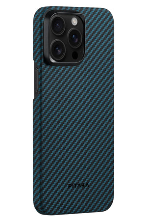 Pitaka Ultra Slim iPhone 15 Pro MagSafe Uyumlu Aramid Fiber Kılıf Black Blue Twill  Pitaka