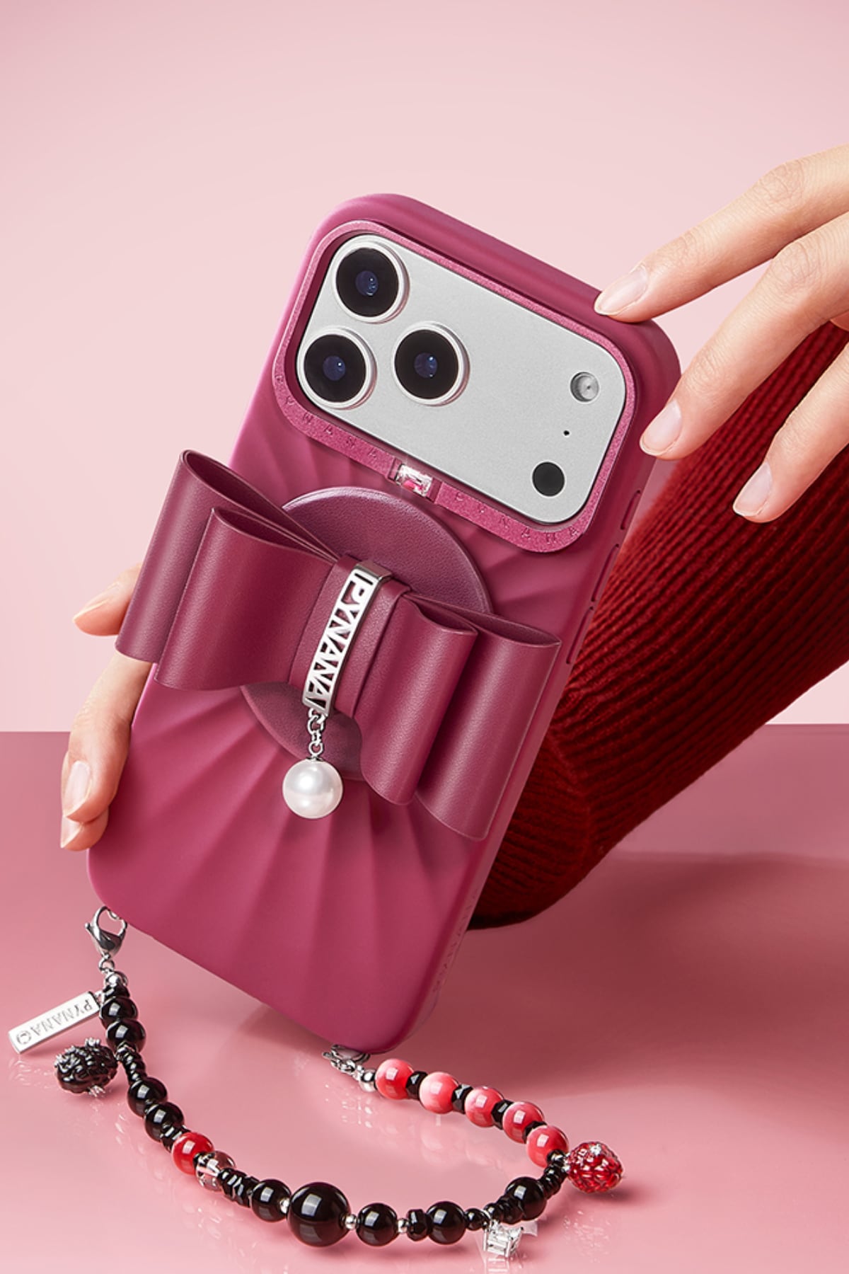 Pynana LunaBow Serisi Magsafe Uyumlu Ring Stand Telefon Tutucu Bordo Pynana