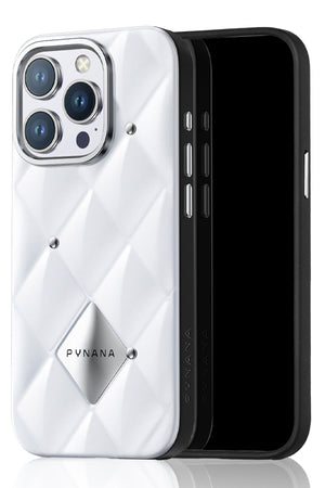 Pynana Metal Diamond iPhone 15 Pro Kılıf Beyaz Pynana