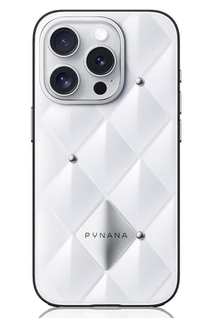 Pynana Metal Diamond iPhone 16 Pro Kılıf Beyaz Pynana