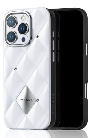 Pynana Metal Diamond iPhone 16 Pro Kılıf Beyaz Pynana