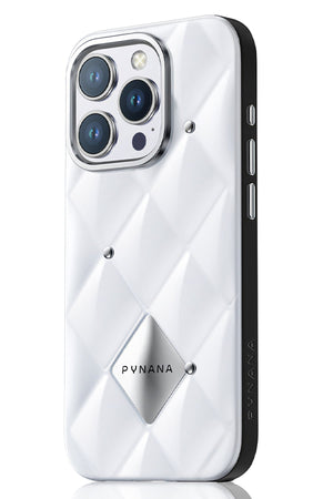 Pynana Metal Diamond iPhone 16 Pro Kılıf Beyaz Pynana