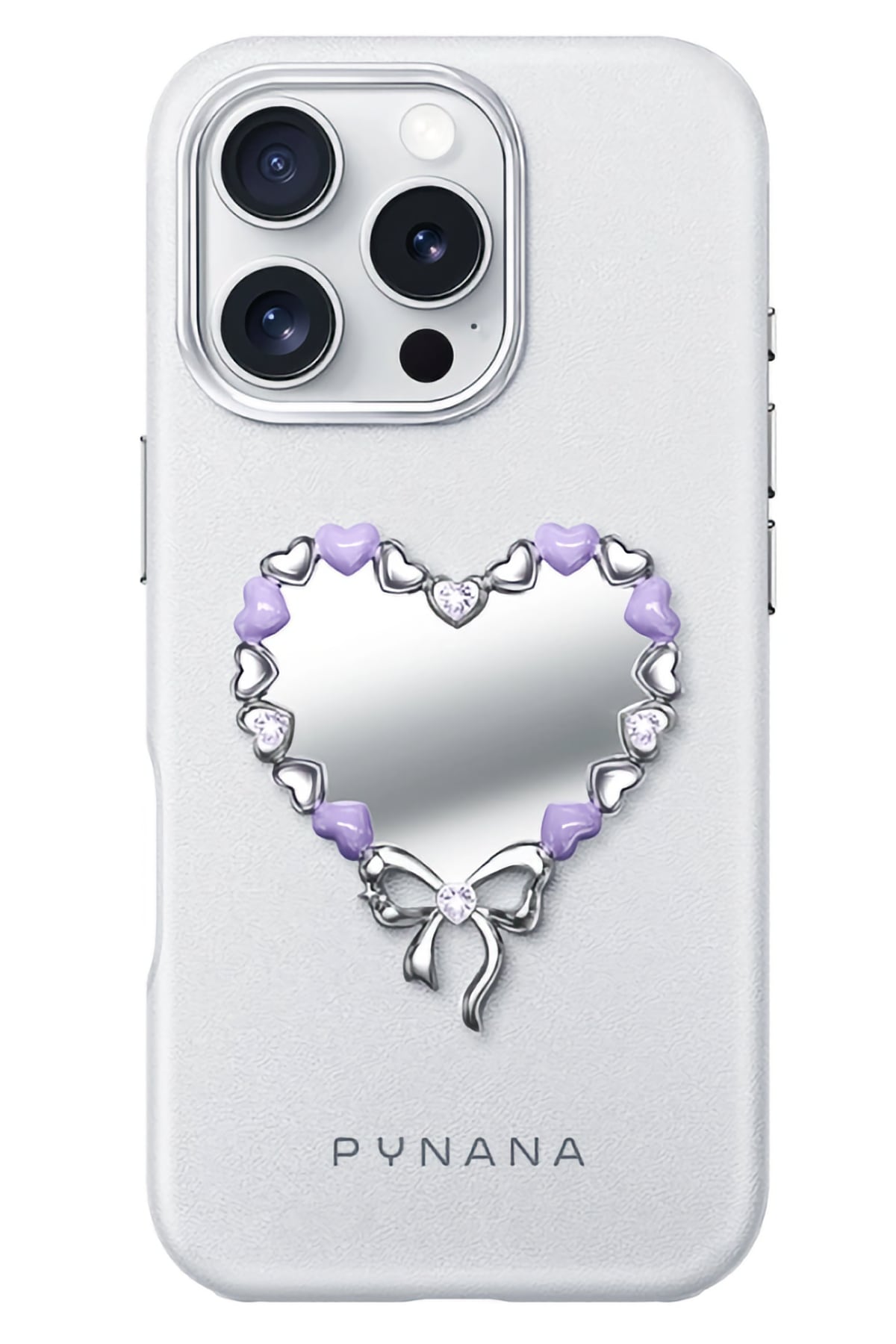 Pynana Mirror Serisi Zirconia Taşlı iPhone 16 Pro Max Kılıf Beyaz Pynana