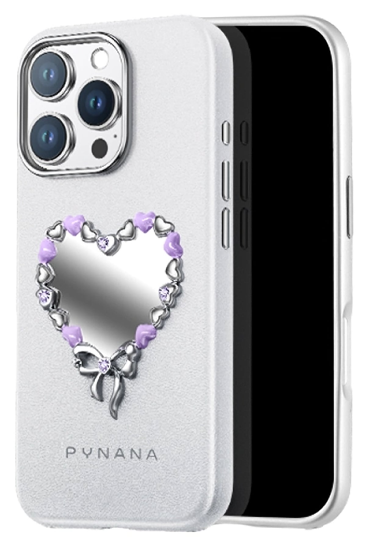 Pynana Mirror Serisi Zirconia Taşlı iPhone 16 Pro Max Kılıf Beyaz Pynana