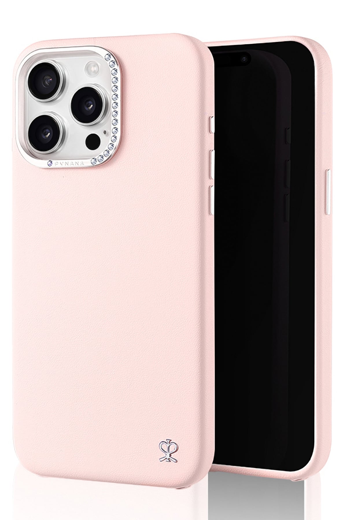 Swarovski Kristalli Kuzu Derisi iPhone 16 Pro Pembe Kılıf – Göz