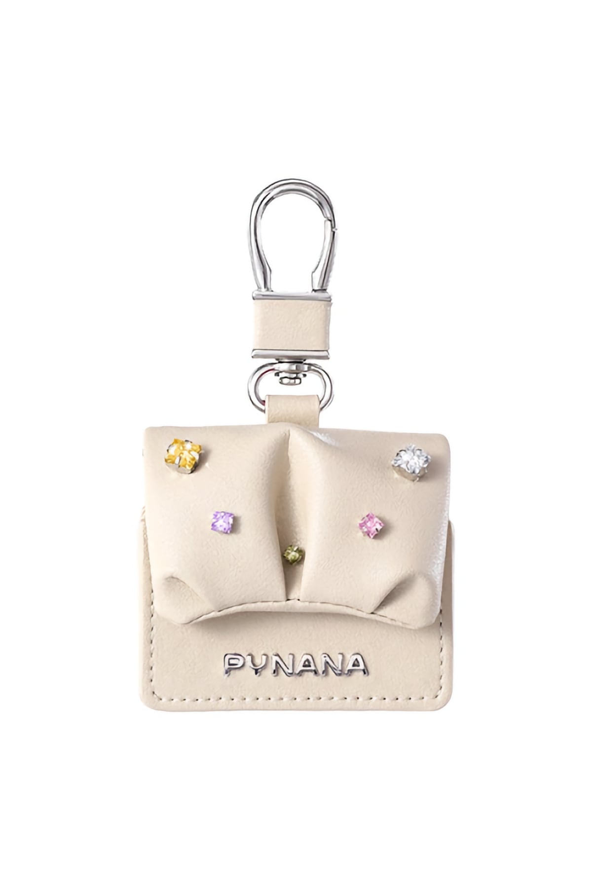 Pynana Sugar Cube Airpods 4 Kılıf PU Deri Taşlı Çanta Bej Pynana