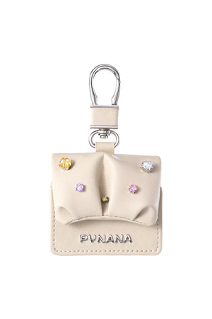 Pynana Sugar Cube Airpods 4 Kılıf PU Deri Taşlı Çanta Bej Pynana