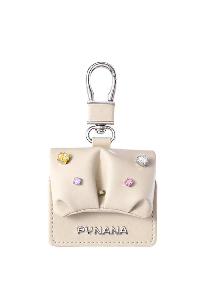 Pynana Sugar Cube Airpods 4 Kılıf PU Deri Taşlı Çanta Bej Pynana