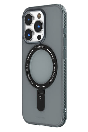Youngkit Rock iPhone 15 Pro Uyumlu Magsafe Buzlu Siyah Stand Kılıf  Youngkit