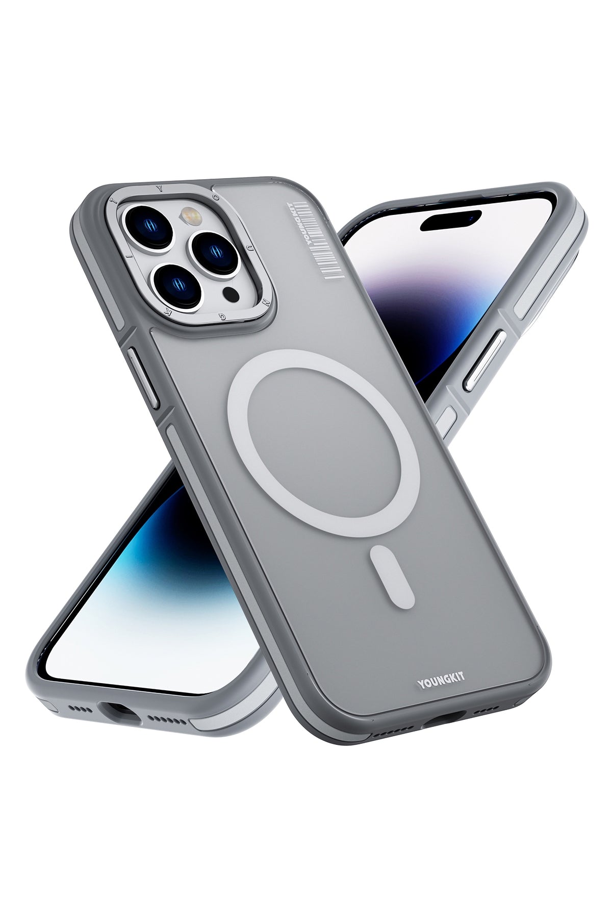 Youngkit Rock Sand Skin iPhone 15 Pro Uyumlu Magsafe Gri Kılıf  Youngkit