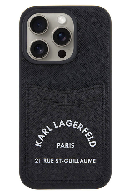 Karl Lagerfeld iPhone 15 Pro Compatible Saffiano Card Holder Case Black 