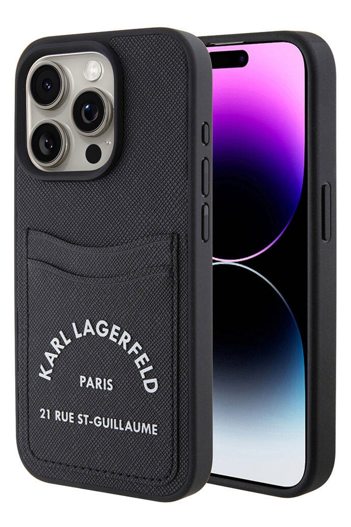 Karl Lagerfeld iPhone 15 Pro Uyumlu Saffiano Kartlıklı Kılıf Siyah  Karl Lagerfeld