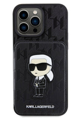 Karl Lagerfeld iPhone 15 Pro Uyumlu Saffiano Kartlıklı Standlı Kılıf Siyah