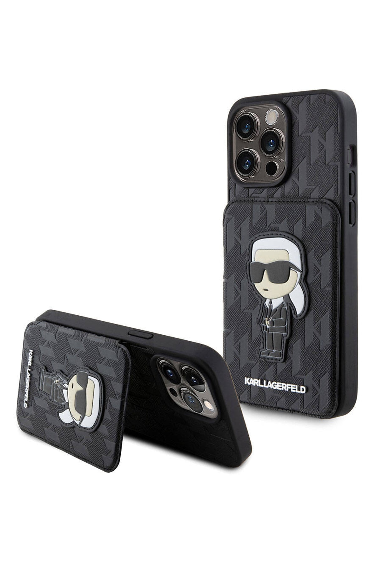 Karl Lagerfeld iPhone 15 Pro Uyumlu Saffiano Kartlıklı Standlı Kılıf Siyah  Karl Lagerfeld