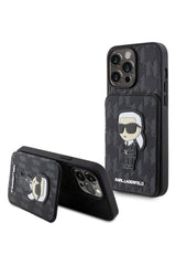 Karl Lagerfeld iPhone 15 Pro Uyumlu Saffiano Kartlıklı Standlı Kılıf Siyah