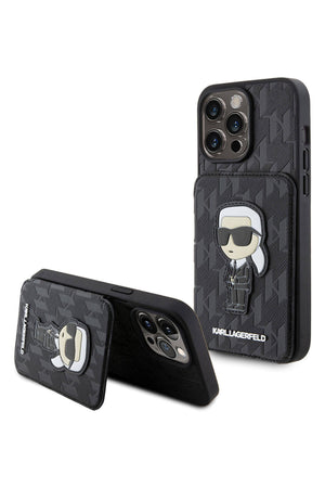 Karl Lagerfeld iPhone 15 Pro Max Uyumlu Saffiano Kartlıklı Standlı Kılıf Siyah  Karl Lagerfeld