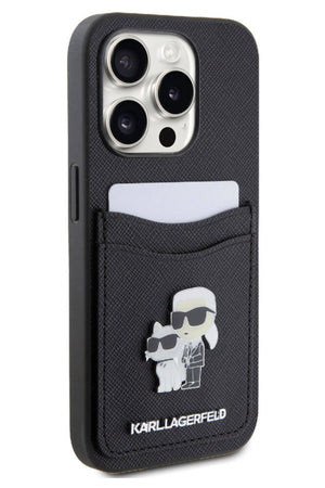 Karl Lagerfeld iPhone 15 Pro Uyumlu Saffiano Kartlıklı K&C Kılıf Siyah  Karl Lagerfeld