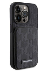 Karl Lagerfeld iPhone 15 Pro Max Uyumlu Saffiano Standlı Kartlıklı Kılıf Siyah