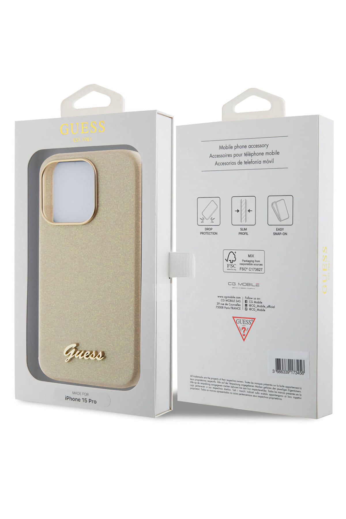 Guess iPhone 15 Pro Uyumlu Glitter Glossy Script Silikon Kılıf Gold  Guess