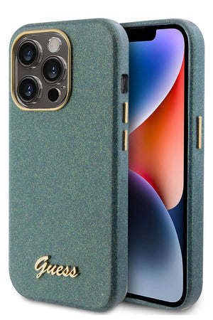 Guess iPhone 15 Pro Uyumlu Glitter Glossy Script Silikon Kılıf Haki  Guess