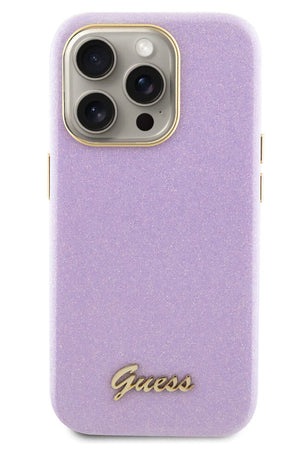 Guess iPhone 15 Pro Max Compatible Glitter Glossy Script Silicone Case Lilac 