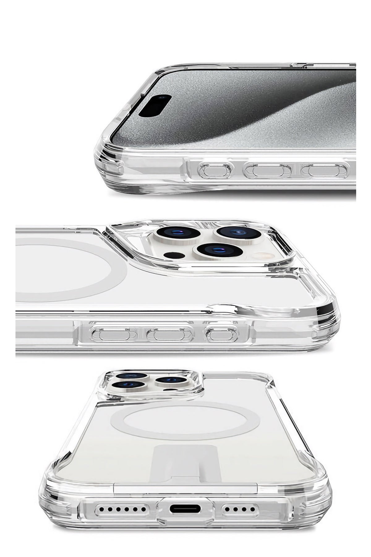 Artoncase Shield Apple iPhone 15 Pro Magsafe Uyumlu Gizli Standlı Şeffaf Kılıf Artoncase