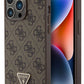 Guess iPhone 15 Pro Uyumlu 4G Desenli Strass Kılıf Kahverengi  Guess