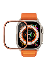 Apple Watch Ultra Uyumlu Metal Çerçeveli İnce Ekran Koruyucu Turuncu  bikordon