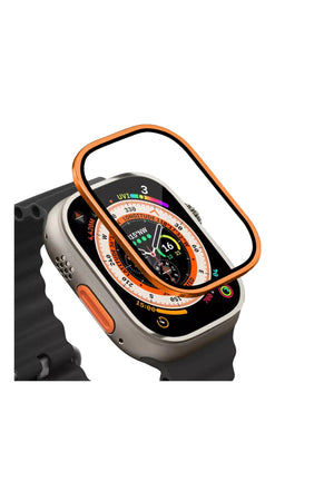 Apple Watch Ultra Uyumlu Metal Çerçeveli İnce Ekran Koruyucu Turuncu  bikordon